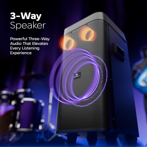 Image of ZEBRONICS Party Fyre 900 200W DJ Trolley Speaker, Up to 10hrs Playback, 30.48cm Full Range Driver, BT v5.3, USB, mSD, AUX, TWS, RGB Lights, LED Display, Dual UHF Mics, Built-in Battery