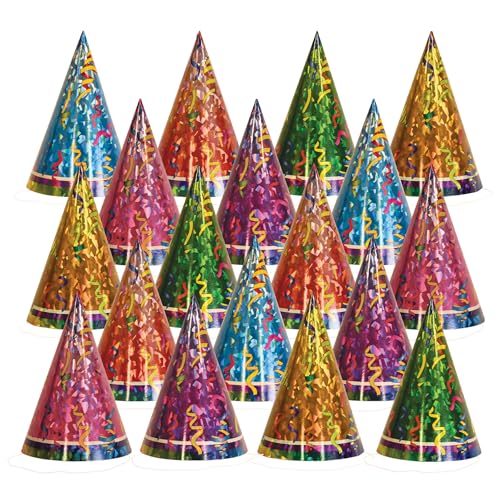 Colorful Prismatic Cone Hats 18 Piece Birthday Party Supplies