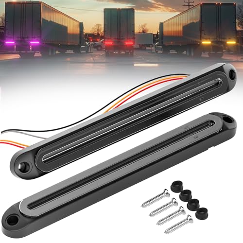 PSEQT 3 Color Trailer Tail Brake Stop Turn Signal Running LED Lights Bar Amber Red Purple Rear Identification Marker Waterproof Light Strip for Trailer Truck Pickup Offroad RV ATV UTV Bus Van 2Pcs