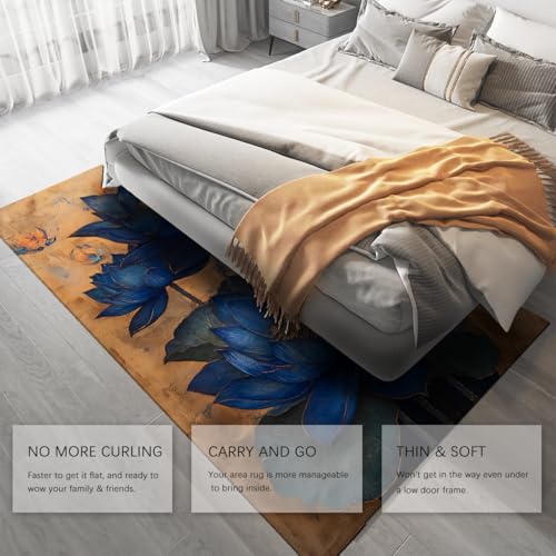 Tapis antidérapant et anti-détachée bleu lotus doux salon