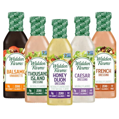 Walden Farms Salad Dressings Variety Pack – Balsamic Vinaigrette, Thousand Island, Honey Dijon, Caesar, French – Calorie-Free, Gluten-Free, Low Carb, Keto-Friendly, Sugar-Free, Dairy-Free – 12 Fl Oz (Pack of 5)