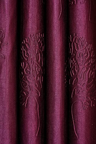 Image of Polyester Premium Tree Design Punching Screen for Home Office | Room Darkening Long Door Curtains 9 Feet Long Set of 4 | Modern Parde for Living Room and Bedroom | Wine Curtains