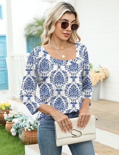 Image of LOMON Womens 3 /4 Length Sleeve T Shirts Asymmetrical Neck Tops Business Blouses for Women Fashion 2026