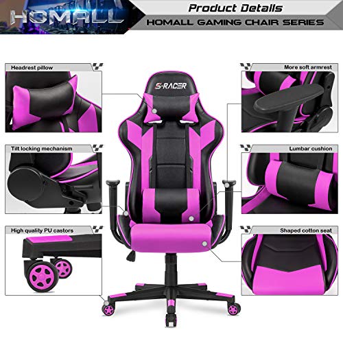 Homall Gaming Chair, Office Chair High Back Computer Chair Leather Desk Chair Racing Executive Ergonomic Adjustable Swivel Task Chair with Headrest and Lumbar Support (Violet)