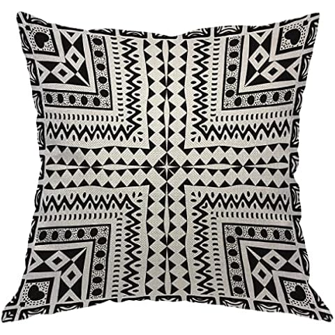 Numland Pillow Cover Tribal in Black and White Home Decor Soft and Durable Cotton Linen Pillow Case for Sofa Chair Bedroom Car Square 18X18 Inch Symmetrical Pattern Ethnic Cover