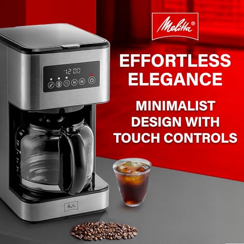 Image of Melitta Aroma Series Programmable Drip Coffee Makers Parent (Aroma Tocco Plus Black and Stainless Steel 12 Cups) with 5-Pack Coffee Filters
