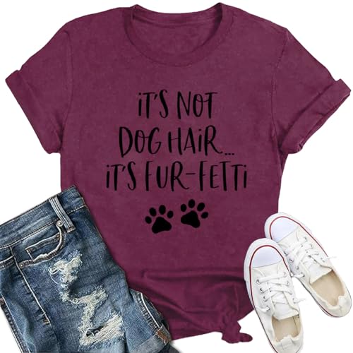 IFQ Womens Dog Mom Shirt Puppy Paw Dogs Lover T-Shirt Pet Pup Owner Short Sleeve Tee Purple