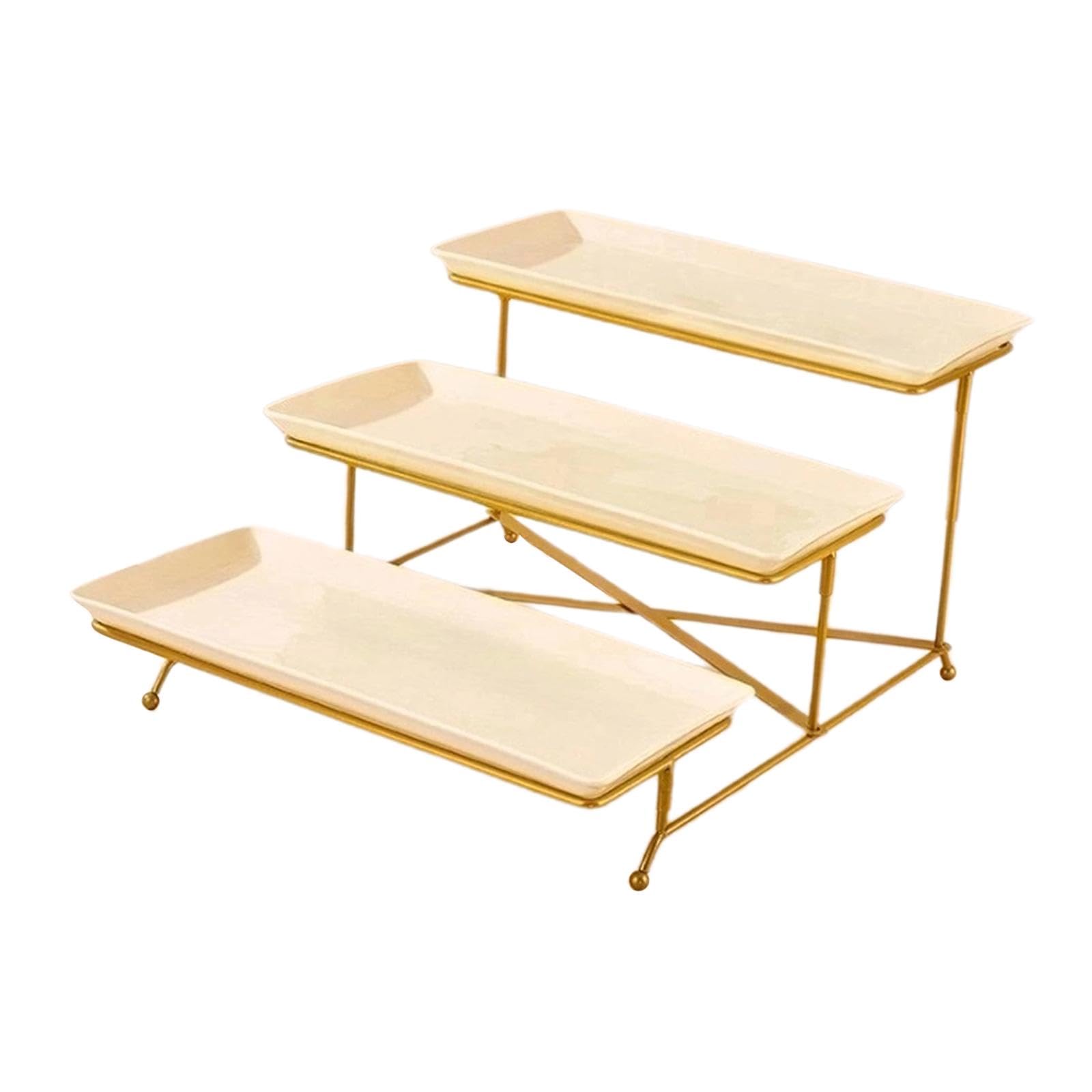 3 Tier Serving Stand Removable Table Display Set for Pastry Snacks Weddings Gold and Beige 4