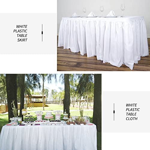 4 Packs White Disposable Plastic Table Skirts For Rectangle Tables, With 4 Party Table Cloths Plastic Stain Proof Table Cover Table Skirts For Birthday Party,Wedding, Anniversary,Reception,Bbq #TOP6