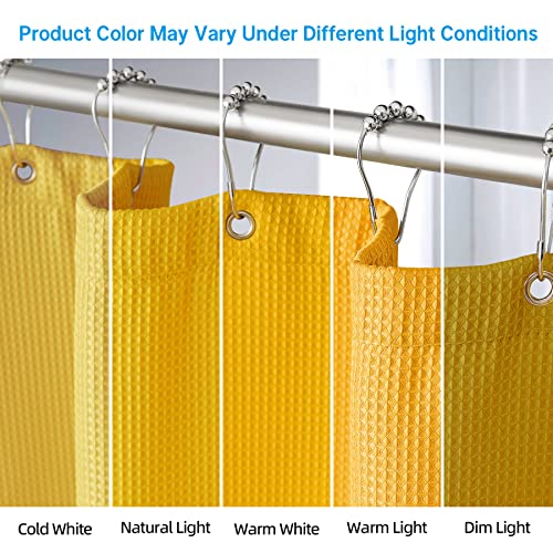 Image of AmazerBath Waffle Shower Curtain, Bright Yellow Shower Curtain Fabric with Waffle Weave, Heavy Duty 240GSM, Hotel Quality Bathroom Shower Curtains, 72 x 72 Inches