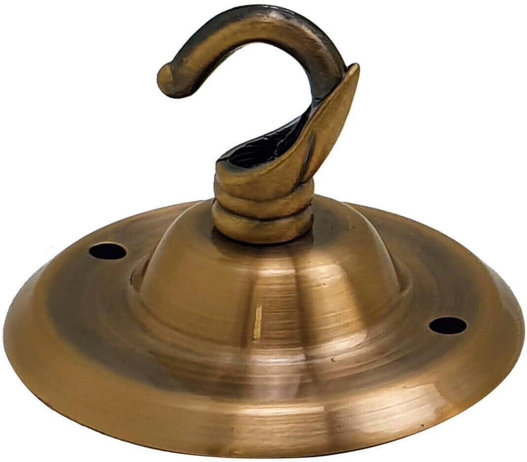 Vintage Yellow Brass Metal 75mm Ceiling Rose with Chain Hook Pendant Light Fitting Cover Plate Canopy Kit Single Outlet Front Fitting for Chandeliers Wall Lamps Hanging Lights Planters Home Garden