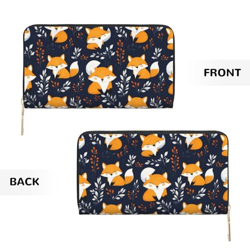 Smiling Cute Fox Print Wallet Women Men, Long PU Leather Wallets for Women, Cute Womens Travel Wallet Purse Pouch with Zipper Pocket2