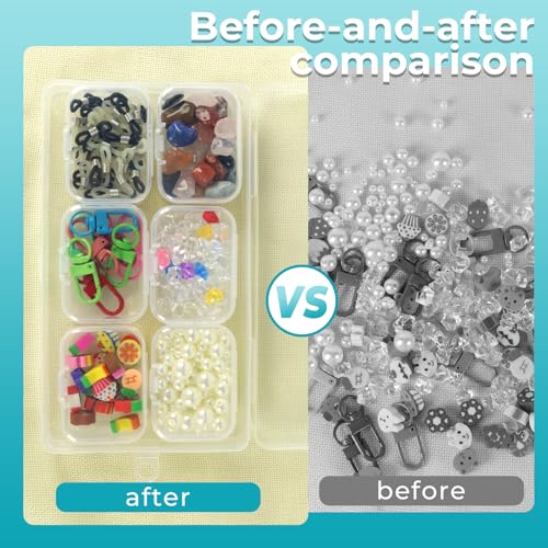 Image of Large Bead Organizer Box with 6 Small Boxes inset, Small Bead Organizers and Storage Plastic Cases, Clear Bead Storage Containers Boxes with Hinged Lid(7 Pcs)