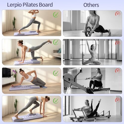 Lerpio 6 in 1 Pilates Board, Portable & Foldable Pilates Reformer Set with Yoga Sock, Multifunctional Pilates Reformer Board for Home Use and Gym Workout (Purple) by Lerpio - Image 6