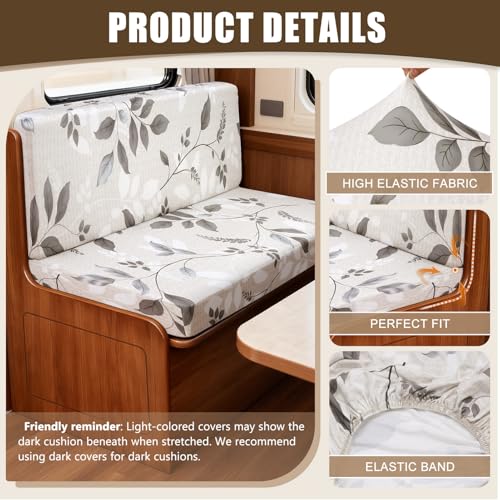 Image of SearchI RV Dinette Cushion Covers, Stretch Camper Cushion Slipcovers for Travel Trailer Couch RV Booth Seat, Replacement Camper Sofa Chair Protector (2 Backrest Cover & 2 Bench Cover, Elegant Foliage)
