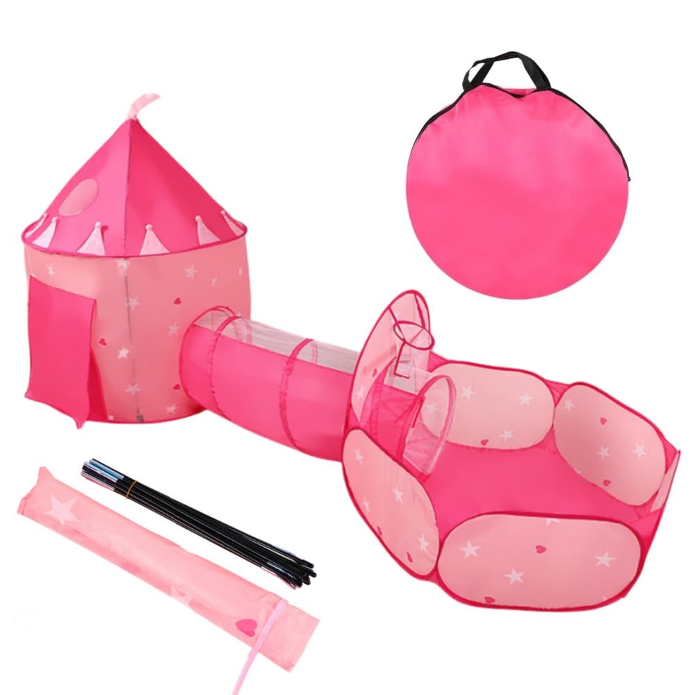 Tienda campaña Infantil,Tunel de Juego Infantil,Carpa Princesa Rosa,casa de Juegos para niños Túnel de Bolas Interior/Exterior