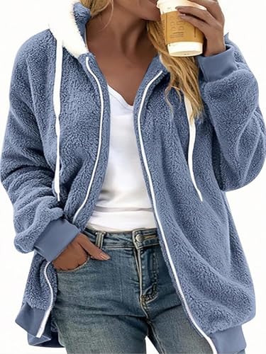 Trendy Blue Hooded Jacket for Women - Perfect for Cool Autumn Days - Image 2