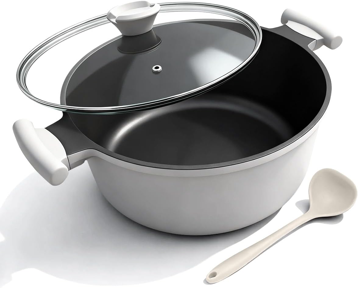 6.5 Qt Cast Aluminum Dutch Oven Pot for Stew Braise Soup Simmer and Fry, Large Nonstick Stock Pot with Lid & Stay-Cool Handle for All Stoves Including Induction, PFOA PFOS APEO Free