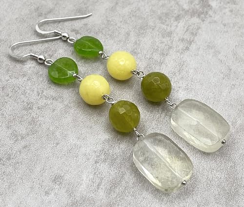 Boucles d'oreilles anti-allergie quartz lemon jade vert argent