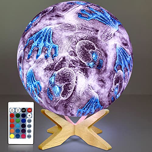 Skull Moon Lamp，Halloween Decorations light,5.9 Inch 16 Colors 3D Night Light with...