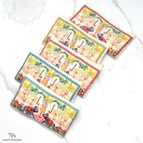 Image of Traditional Embroidered Zipper Purse for Women | Return Gifts for Baby Shower, Haldi, Mehendi, Wedding | Multicolor Ethnic Pouch Set