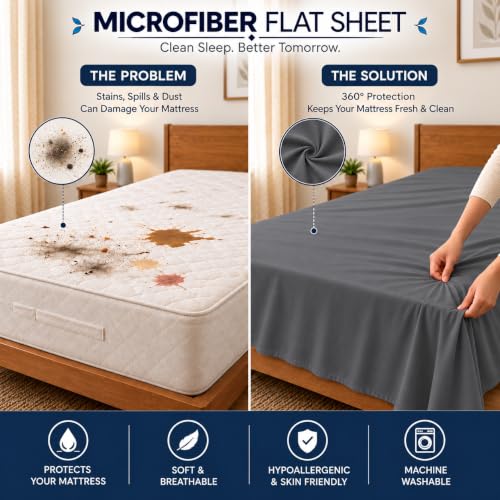 Image of Bedsheets for Single - 60X90 Inch Bed - Microfiber Plain Dark Grey Bed Sheet Include Pillow Cover, Ultra Soft | for Home, Hotel, Villa, Resort and Guest House