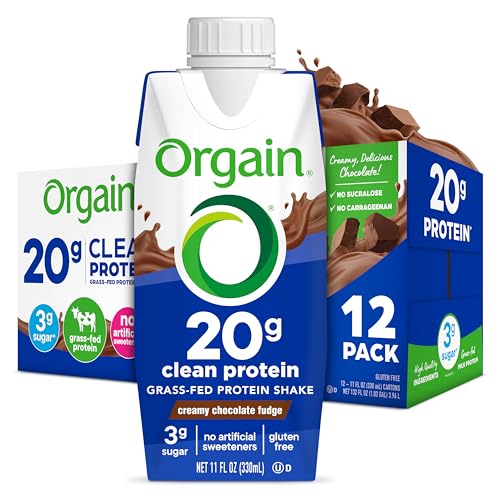 Orgain Clean Protein Shake, Grass Fed Dairy, Creamy Chocolate Fudge - 20g Whey High Protein, Kosher, Ready to Drink, Low Net Carbs, Gluten Free, No Soy Ingredients, 11 Fl Oz (Pack of 12)