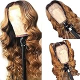 Fureya Ombre Honey Blond Color Glueless Lace Front Wigs Loose Curl Wigs Heat Resistant Synthetic Wedding Wedding Party Wigs 24 inch (1B/27#)