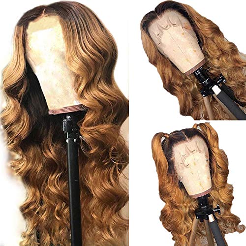 Fureya Ombre Honey Blond Color Glueless Lace Front Wigs Loose Curl Wigs Heat Resistant Synthetic Wedding Wedding Party Wigs 24 inch (1B/27#)