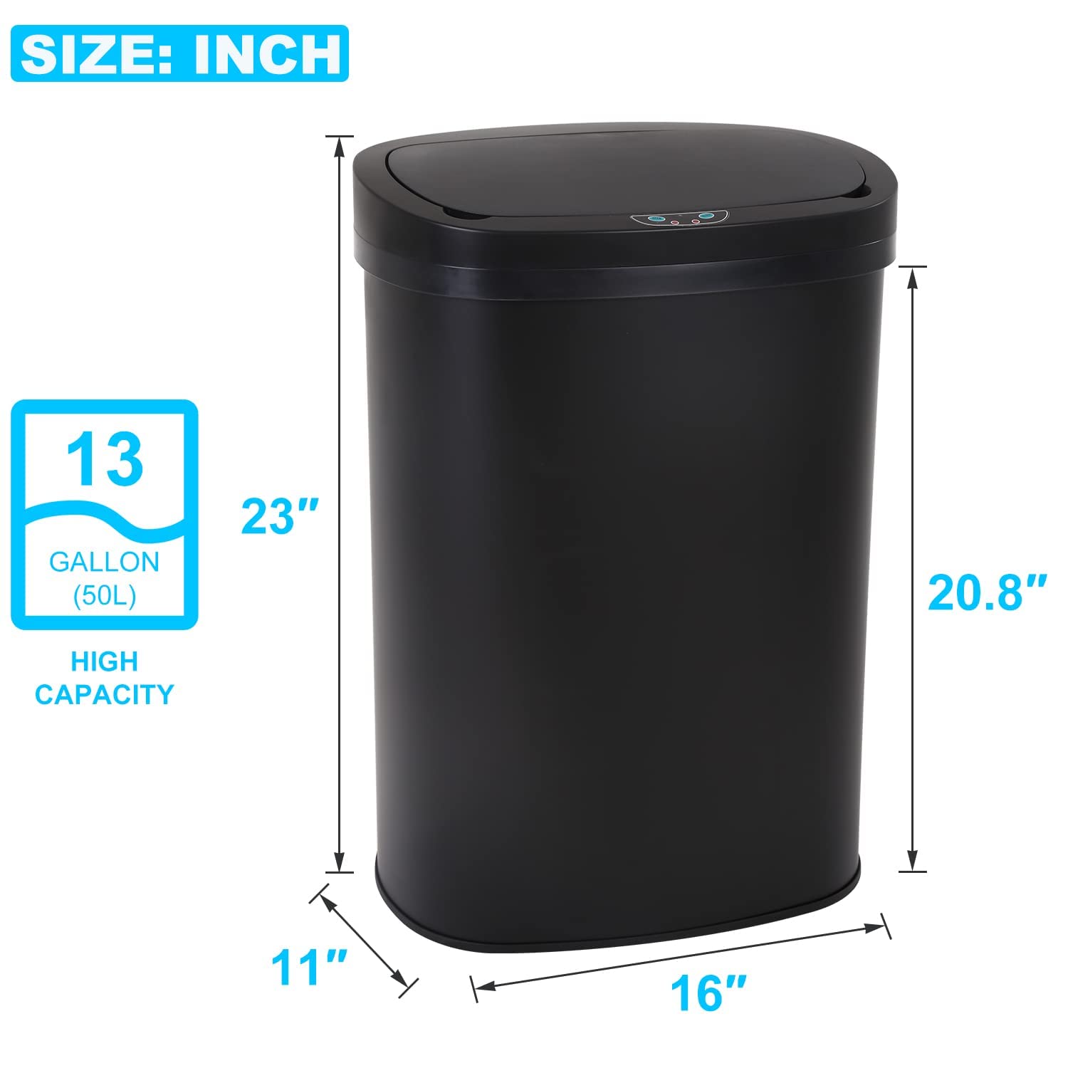13 Gallon Touch Free Automatic Stainless Steel Trash Can Garbage Can ...