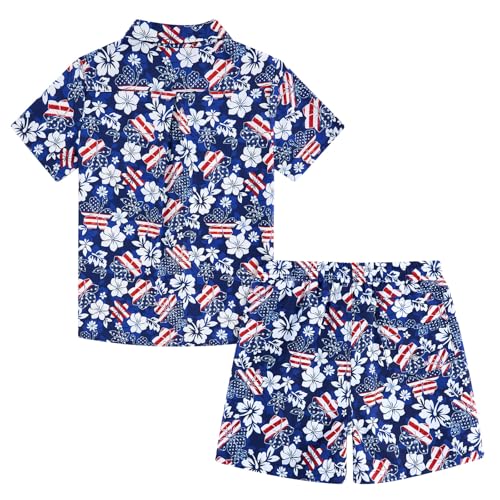 Image of UNICOMIDEA Boys 4th of July Outfits Kids Patriotic Independence Day Tropical Short Sets for 5-12 Years