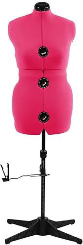 MNOXBCCO Formularios de vestido para costura, maniquí femenino rosa ajustable tamaño 12-18, cuerpo de modelo con 13 diales y guía de dobladillo de