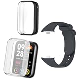 Screen Protector Cases and Strap Compatible for Xiaomi Smart Band 8 Pro Accessories Soft TPU Full Coverage Smartwatch Case and Soft Silicone Band (Pack of 2+1)