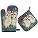Set De Maniques Gants De Four Hiboux Père Noël Joyeux Noël Gant en pour Four Antidérapant Gant De Four Anti Chaleur Maniques pour Cuisiner, Barbecue, La Cuisine