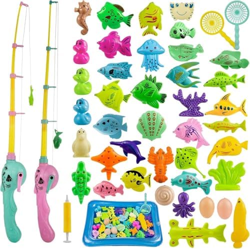 Gaethra® Angeln Spielzeug 45 Stück Magnetisches Angelspiel Badespielzeug Badewannenspielzeug Wasserspielzeug Badewanne Für Kleinkinder Kindern Spielzeug Outdoor Spiele Lernspiel Ki