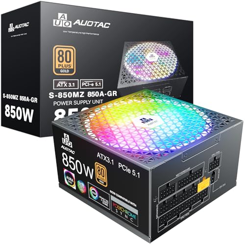 Auotac 850W Fully Modular Power Supply 80+ Gold Certified with 12V-2x6 Cable – ATX 3.1 & PCIe 5.1...