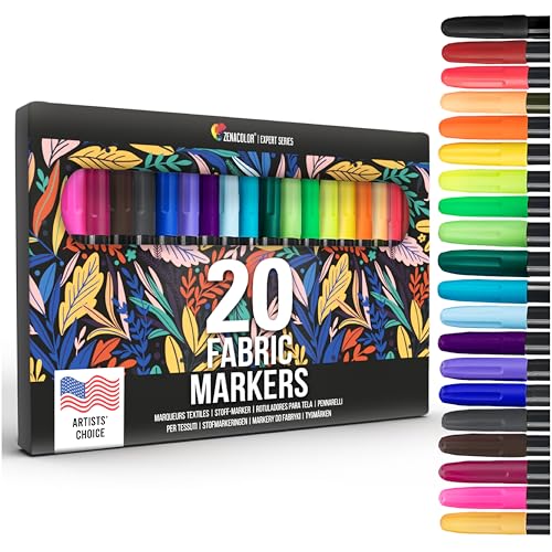 Zenacolor 20 Fabric Markers Pens Set - Indelible and Permanent Fabric Paint Fine Point Textile Marker Pen