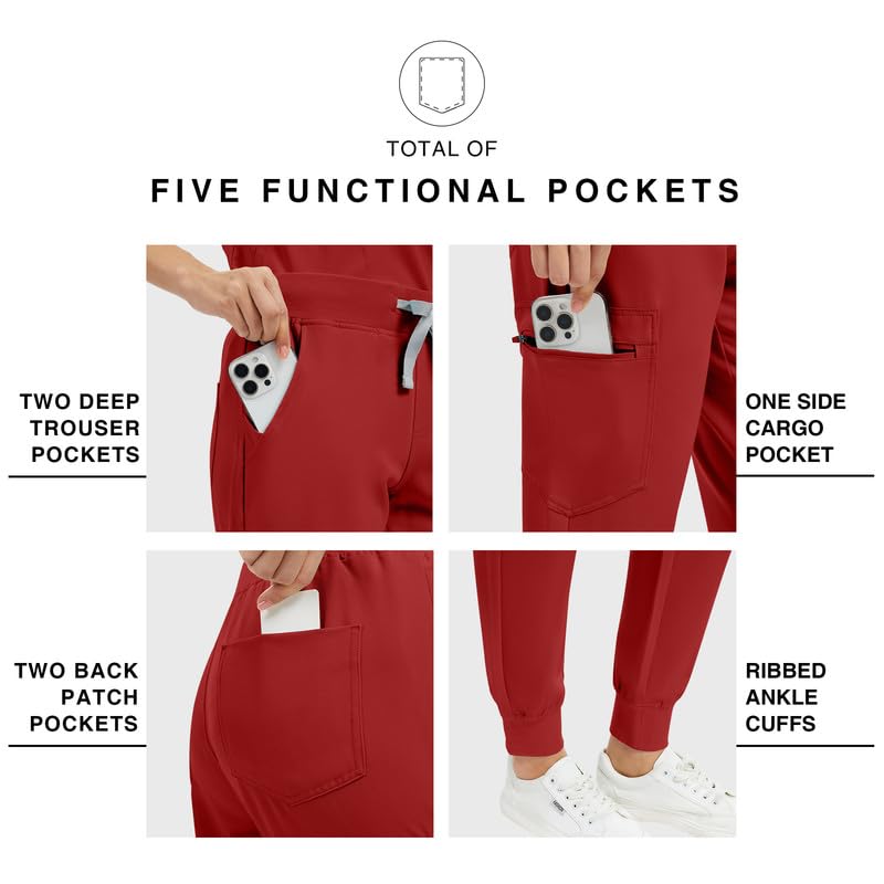 Image of Kitmaz Scrub Pants for Women - Mid Rise 4-Way Stretch Anti-Wrinkle Slim Fit Jogger Pants, Drawstring & 5 Pockets