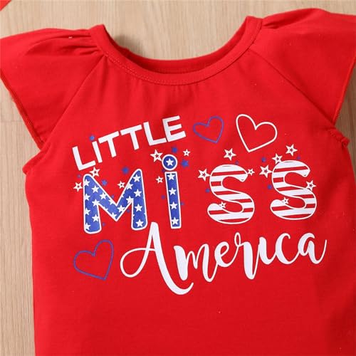 4th of July Toddler Baby Girls Outfit USA Flag Stripe Flutter Sleeve T Shirt and Shorts Set Independence Day Red Shirt3