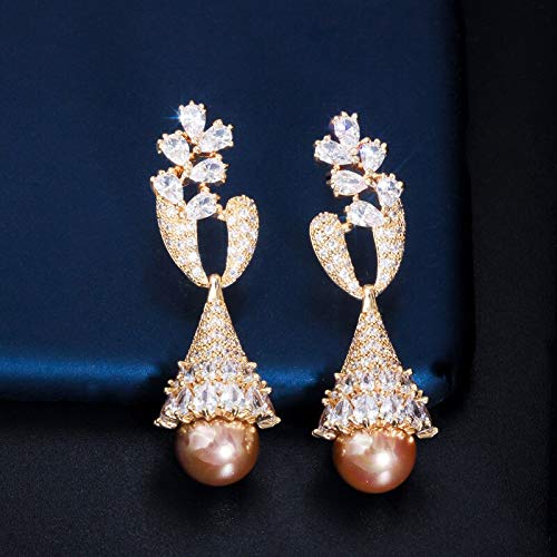 Boucles d'oreilles en perles longues pour un mariage inoubliable avec éclats de zircone