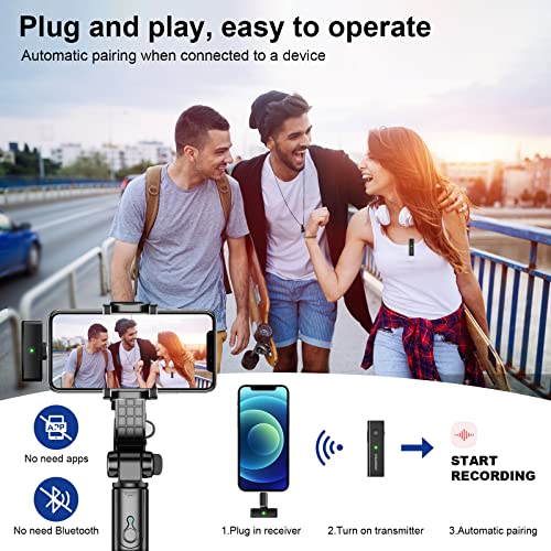 Aokeo Wireless Lavalier Lapel Microphone,Plug＆Play, Uhf Rechargeable Transmitter Receiver Condenser Wireless Mic System, For Iphone, Camera, Smartphone, Youtube #TOP1