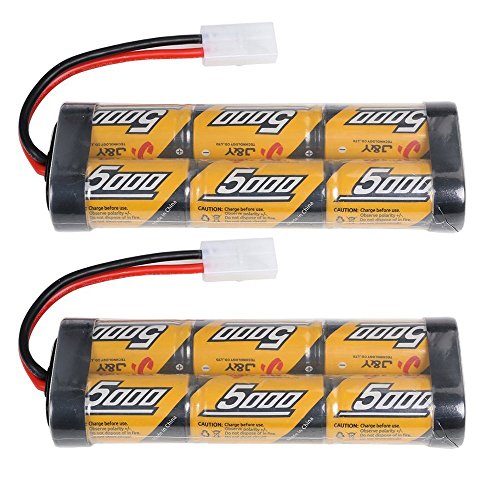 2 Pack 5000mAh 7.2 Volt Nimh RC Car Rechargeable Battery Pack with Tamiya Connectors for RC Cars Duratrax,traxxas rc Cars Electric, Electric Rc Monster Trucks,Traxxas, LOSI, Associated, HPI, Kyosho