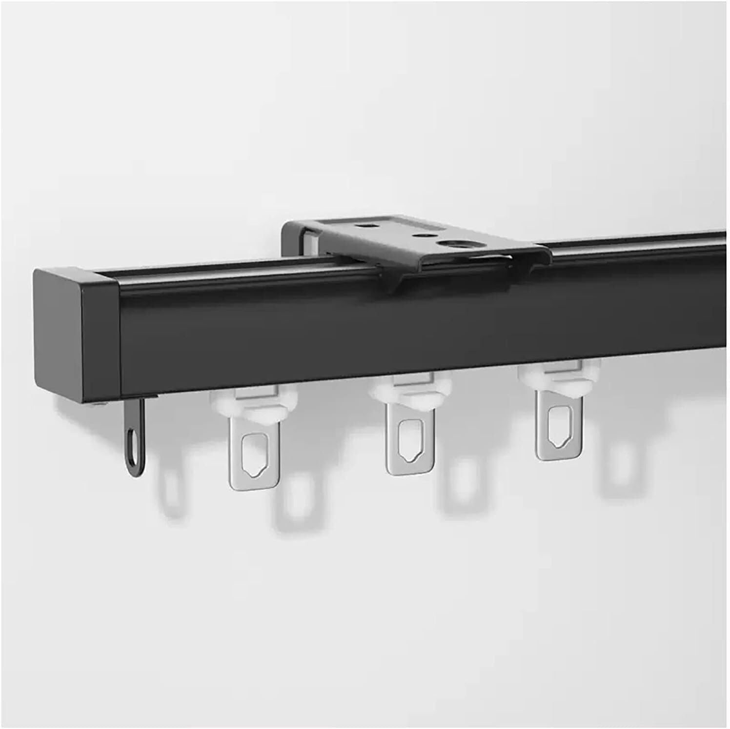 Living Room/Office/Bay Window Curtains Rails, Black Heavy Duty Straight Curtain Track with Roller Hooks Fittings(Ceiling Mount,2m/6.5ft)