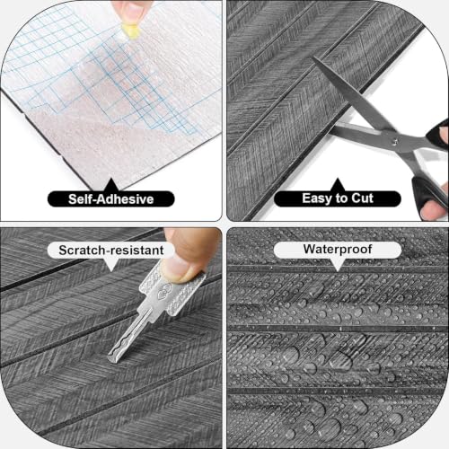 Paneles de pared 3D insonorizados autoadhesivos imitación madera gris 7