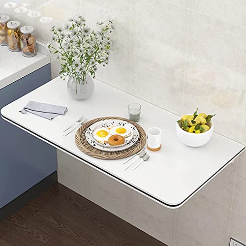 Bureau pliant mural 100x50cm rabattable avec plateau blanc stable pour étude et cuisine