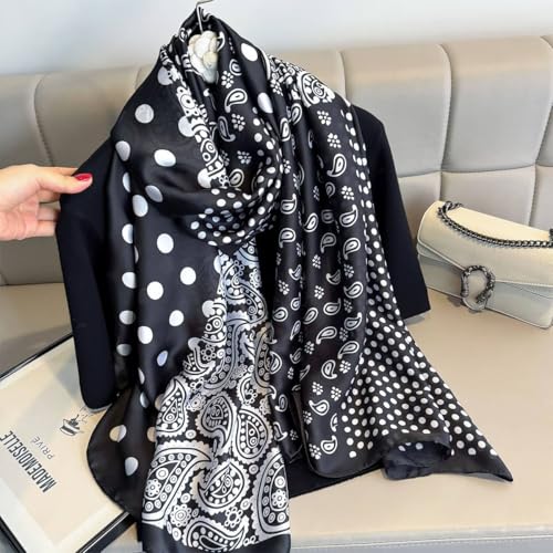70x35in Women Long Silk Paisley Polka Dot Head Hair Satin Scarf Wrap Summer Boho Floral Lightweight Shawl Travel Beach4