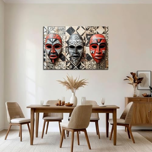 African Masks Wall Art Vintage Tribal Ethnic Mask Picture Ancient Culture Painting Canvas Prints Traditional Artwork Living Room Home Decor Framed - 12"x18" - Image 5