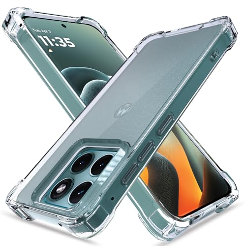 Image of Amazon Basics Back Cover for Motorola Moto Edge 70 Fusion 5G PC + TPU Clear Transparent Raised Edges Shockproof Protective Phone Bumper Case (Transparent)