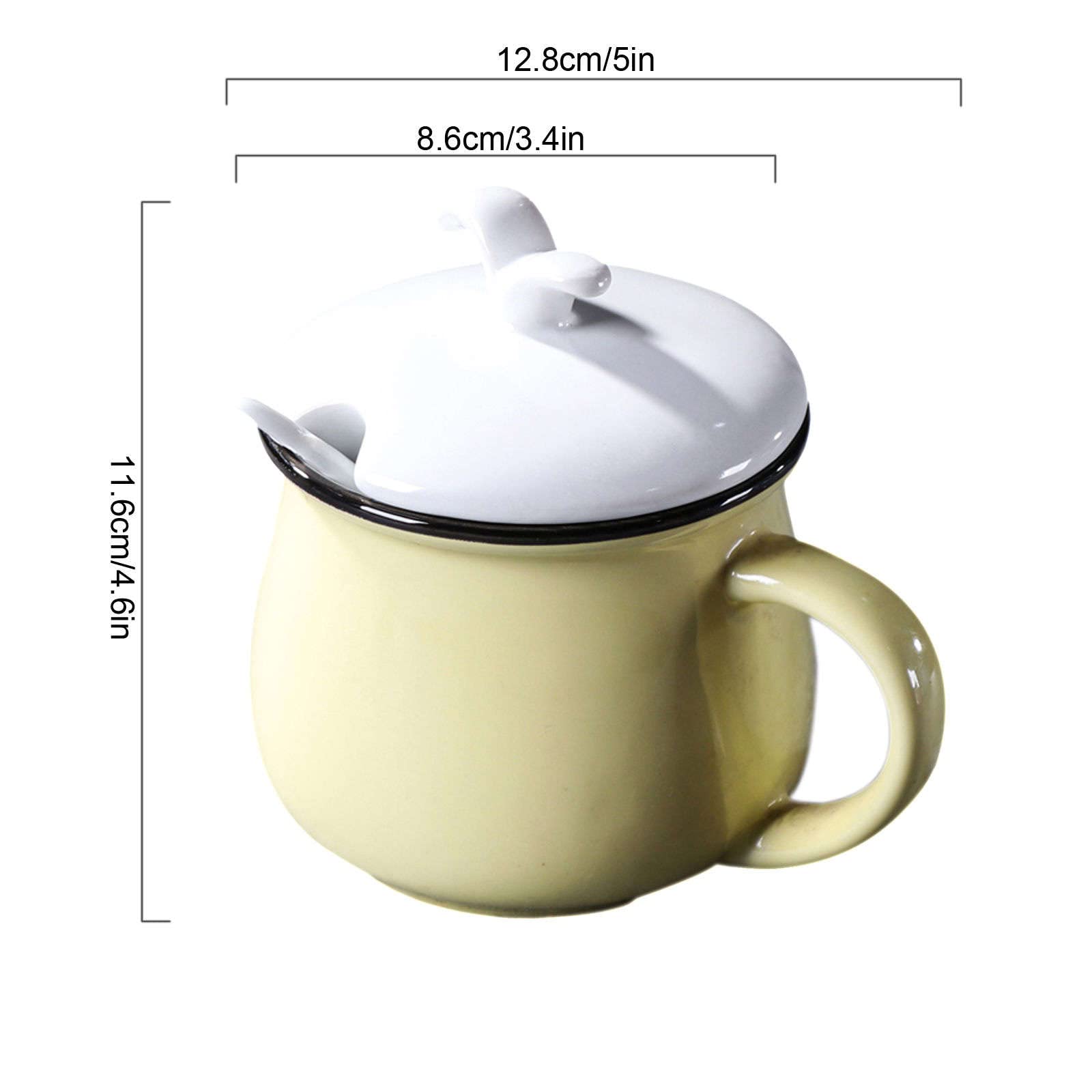 pojemnik na cukier， Słoiki na przyprawy, europejska cukiernica w jednolitym kolorze z pokrywką, uroczy słoik do przechowywania, porcelanowa cukiernica z łyżeczką, mały garnek na sól(Light Yellow)