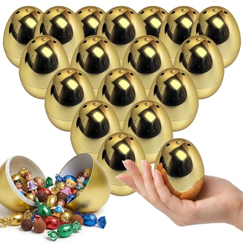 COONE Œufs de Pâques Remplissables en Plastique Doré (6 cm) - Pack en Gros pour Fêtes & Chasse aux Œufs de Pâques